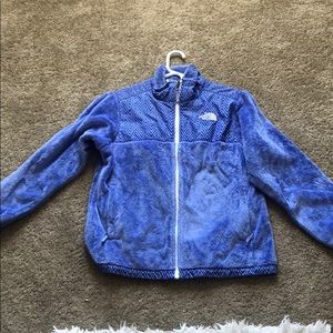 NorthFace fuzzy zip up jacket in icy blue